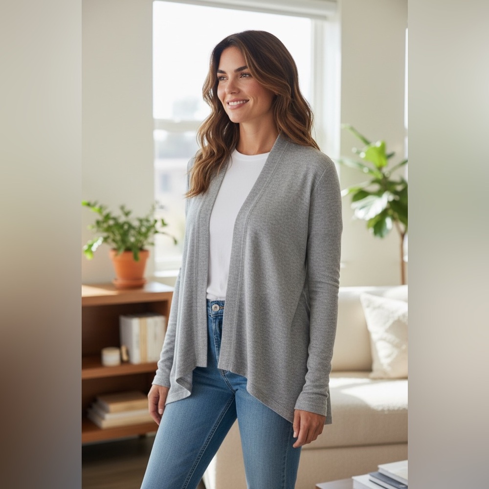 Leroy & Perry Cardigan swing Sweater Womens L Heather Grey wool